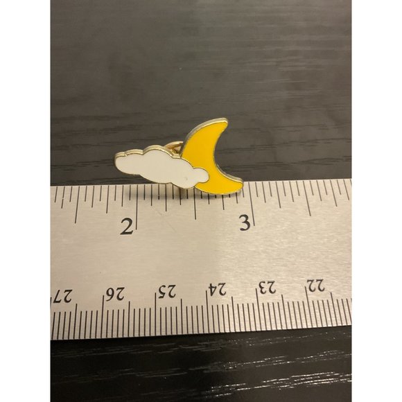 Yellow Moon & White Cloud Enamel Pin Cloudy Day - Picture 2 of 3